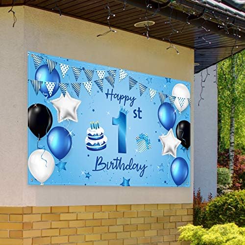 Happy 1st Birthday Backdrop Banner plavi novorođeni dječaci pozadina fotografije za prvi rođendan pozadina za 1st Birthday Baby Shower Party Dekoracije 72.8 x 43.3 Inch