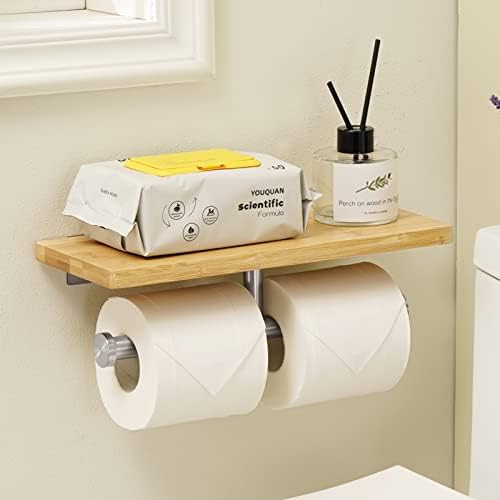 KES dvostruki toaletni papir sa policom, toaletni nosač papira za papir Zidni nosač brušeni nikl sa bambusom