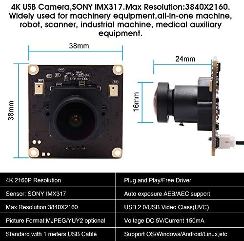 ELP 4K USB kamera 170 stepeni Fisheye USB web kamera ploča sa mikrofonom,Ultra HD 3840x2160 30fp 4k kamere,širokougaoni