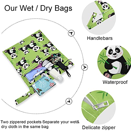 Vissunny Panda sa bambusom Green uzorak 2pcs mokra torba sa džepovima sa zatvaračima koji se može zamijeniti,