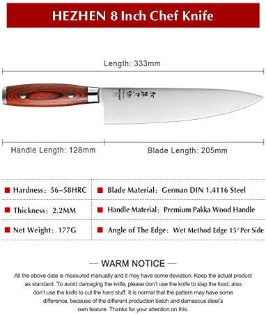 Hezhen Chef nož profesionalni, 8-inčni, oštri kuhinjski nož, alat za kuhanje kod kuće, njemački 1.4116 čelična