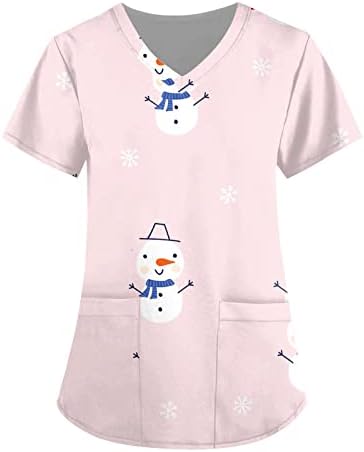 Ženski modni božićni ispis piling bluza Bluza Classic V-izrez kratkih rukava radna odjeća Uniform uniforme
