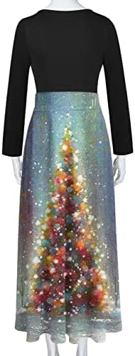 Sunaei božićne haljine za žene 2023 ljuljačke duge haljine patchwork campire struk božićno drvce Ispiši labavu maxi haljinu
