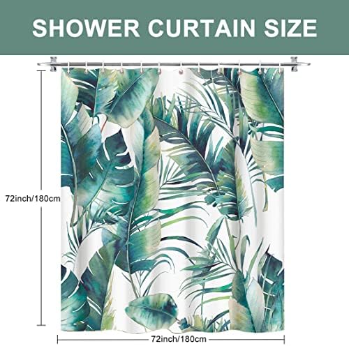 Boho tuš za zastori za kupaonicu, 72 x 72 inča akvarel zeleno lišće tropsko biljni tuš za tuširanje, moderna