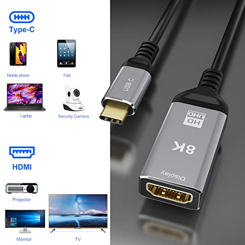 CHENLENIC USB C na HDMI 2.1 kabl tipa C USB3.1 8k@60Hz 25cm muški na ženski 7680x4320 4K@120Hz UHD HDR High Speed 48Gbps Thunderbolt 3 kompatibilan za HDTV projektore i monitore