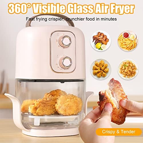 360 ° vidljivi stakleni zrak Fryer, 2,5-QT zračni friteze pećnica bez masnoća bez masnoća, kompaktni zračni