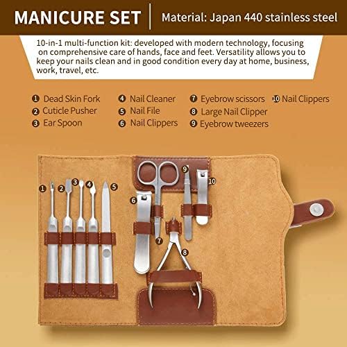 Zhuhw 10pcs Manikir Set kožna za nokte za nokte Personal manikura Set za pedikir, Manikura Travel Grooming Set Kit Clipper