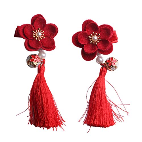 Amosfun Kineski Stil Kopče Za Kosu Tkanina Cvijet Pačji Kljun Zvono S Resicama Hanfu Side Clip Dodatna Oprema