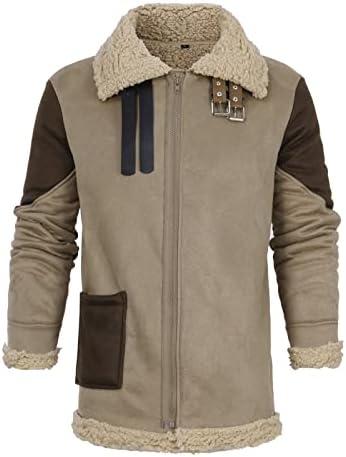 Muška šerpa Fuzzy Deerskin Fleece obložena jakna zima topla rever ovratnik zatvarač zip up vintage kaput
