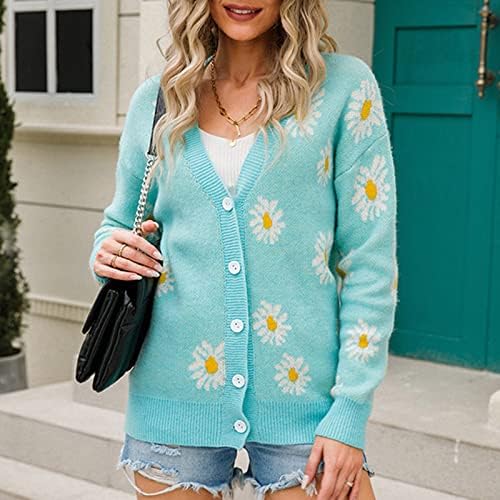Ruziyoog Y2k kardigan za žene slatki džemper s cvjetnim printom Daisy Casual Dugi rukav otvoreni prednji