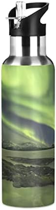 Glaphy Aurora Borealis Green 32 oz flaša za vodu, flaša za vodu sa slamnatim poklopcem izolovani Nerđajući