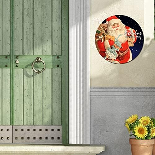 Santa vjeruje u magiju božićnog vintage okrugli metalni znak plaketa krug metalni umjetnički otisci potpisuju