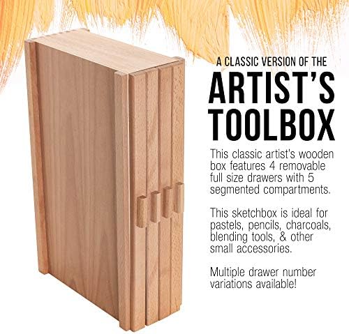 U. S. Art Supply 4 ladica Wood Art Art Supply Storage Box - pasteli, olovke, olovke, markeri, četke
