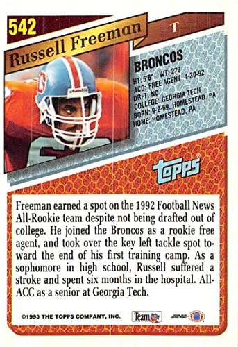 1993 FAPPS Fudbal 542 Russell Freeman RC Rookie Card Denver Broncos Službena NFL trgovačka kartica iz