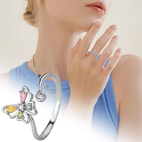 Yistu prstenovi za žene S925 Sterling Silver leptir u boji dijamantski rotirajući prsten ženska ličnost otvaranje ledenog cvijeta podesivi prsten