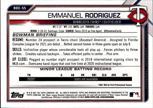 2021 Hromiranje Bowman BDC-55 Emmanuel Rodriguez RC Rookie Minnesota Twins MLB bejzbol trgovačka kartica
