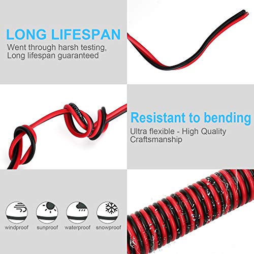 Aotorua 100ft 16/2 Gauge Red Black Cable Hookup električna žica, 16awg 2 provodnik 2 boje fleksibilna paralelna