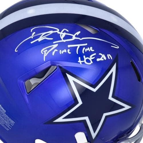 Deion Sanders Dallas Cowboys autogram Riddell Flash Speed autentične kacige sa natpisima HOF 2011 i Prime Time - NFL kacige sa autogramom